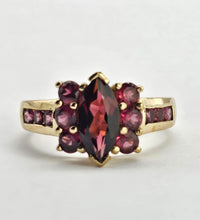 Load image into Gallery viewer, 1311: Vintage: 9ct Gold Marquise Cut Garnet Pink Tourmalines Ring-