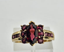 Load image into Gallery viewer, 1311: Vintage: 9ct Gold Marquise Cut Garnet Pink Tourmalines Ring-