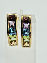 Load image into Gallery viewer, 0969: Vintage: 9ct Gold Princess Cut Multi-Gem Stud Earrings-