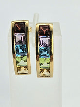 Load image into Gallery viewer, 0969: Vintage: 9ct Gold Princess Cut Multi-Gem Stud Earrings-