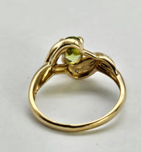 Load image into Gallery viewer, 0986: Vintage: 9ct Gold Illusion Set Peridot Diamonds Bypass Ring- eclectic beauty.