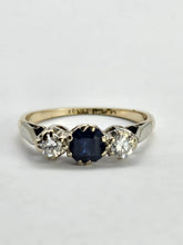 Cargar imagen en el visor de la galería, 1017: Vintage/Antique: 18ct Gold Platinum Set Blue Sapphire (0.65ct) Diamonds (0.30ct) Ring