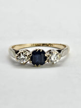 Cargar imagen en el visor de la galería, 1017: Vintage/Antique: 18ct Gold Platinum Set Blue Sapphire (0.65ct) Diamonds (0.30ct) Ring