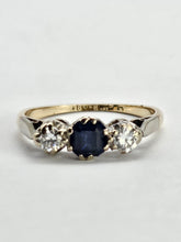 Cargar imagen en el visor de la galería, 1017: Vintage/Antique: 18ct Gold Platinum Set Blue Sapphire (0.65ct) Diamonds (0.30ct) Ring