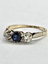 Cargar imagen en el visor de la galería, 1017: Vintage/Antique: 18ct Gold Platinum Set Blue Sapphire (0.65ct) Diamonds (0.30ct) Ring