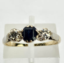 Cargar imagen en el visor de la galería, 1017: Vintage/Antique: 18ct Gold Platinum Set Blue Sapphire (0.65ct) Diamonds (0.30ct) Ring