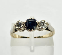 Cargar imagen en el visor de la galería, 1017: Vintage/Antique: 18ct Gold Platinum Set Blue Sapphire (0.65ct) Diamonds (0.30ct) Ring