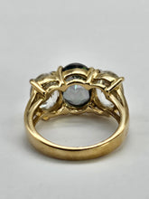Load image into Gallery viewer, 6338 Vintage: Statement: 9ct Gold Caribbean Topaz Glacier Topaz Trilogy Ring