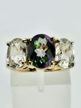 Load image into Gallery viewer, 6338 Vintage: Statement: 9ct Gold Caribbean Topaz Glacier Topaz Trilogy Ring