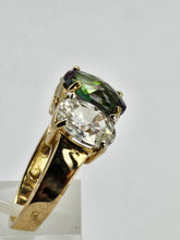 Load image into Gallery viewer, 6338 Vintage: Statement: 9ct Gold Caribbean Topaz Glacier Topaz Trilogy Ring