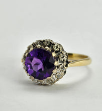 Cargar imagen en el visor de la galería, 0405: Vintage: 18ct Gold & Deep Purple Amethyst 12 Diamonds Cluster Ring