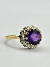 Cargar imagen en el visor de la galería, 0405: Vintage: 18ct Gold & Deep Purple Amethyst 12 Diamonds Cluster Ring