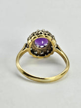 Cargar imagen en el visor de la galería, 0405: Vintage: 18ct Gold & Deep Purple Amethyst 12 Diamonds Cluster Ring