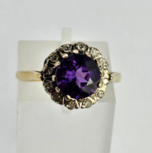 Cargar imagen en el visor de la galería, 0405: Vintage: 18ct Gold & Deep Purple Amethyst 12 Diamonds Cluster Ring