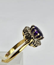 Cargar imagen en el visor de la galería, 0405: Vintage: 18ct Gold & Deep Purple Amethyst 12 Diamonds Cluster Ring