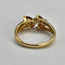 Load image into Gallery viewer, 6436 Vintage: 9ct Gold Marquise Cut Red Garnets White Sapphires Floral Cluster Ring