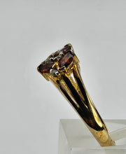 Load image into Gallery viewer, 6436 Vintage: 9ct Gold Marquise Cut Red Garnets White Sapphires Floral Cluster Ring