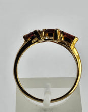 Load image into Gallery viewer, 6436 Vintage: 9ct Gold Marquise Cut Red Garnets White Sapphires Floral Cluster Ring