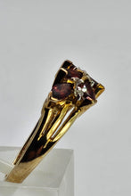 Load image into Gallery viewer, 6436 Vintage: 9ct Gold Marquise Cut Red Garnets White Sapphires Floral Cluster Ring