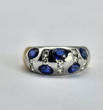 Load image into Gallery viewer, 6094 Vintage: 18ct Mixed Gold "Bombe" Statement Blue Sapphires Diamonds "bombe" Ring