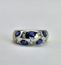 Load image into Gallery viewer, 6094 Vintage: 18ct Mixed Gold "Bombe" Statement Blue Sapphires Diamonds "bombe" Ring