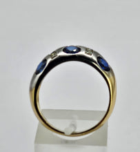 Load image into Gallery viewer, 6094 Vintage: 18ct Mixed Gold "Bombe" Statement Blue Sapphires Diamonds "bombe" Ring