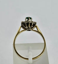Load image into Gallery viewer, 1061: Vintage: 18ct Gold Emerald Diamonds Flower Head Ring- From 1975