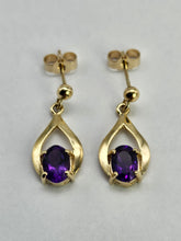 Load image into Gallery viewer, 0746: Vintage: Elegant Earrings; 9ct Gold Amethyst Drop Studs