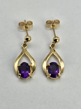 Load image into Gallery viewer, 0746: Vintage: Elegant Earrings; 9ct Gold Amethyst Drop Studs