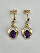 Load image into Gallery viewer, 0746: Vintage: Elegant Earrings; 9ct Gold Amethyst Drop Studs