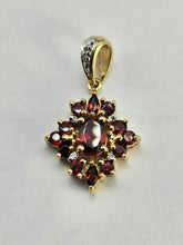 Load image into Gallery viewer, 0902: Vintage: 9ct Mixed Gold Garnets Diamonds Pendant- lovely symmetry, nice weight