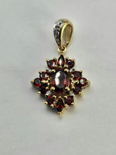 Load image into Gallery viewer, 0902: Vintage: 9ct Mixed Gold Garnets Diamonds Pendant- lovely symmetry, nice weight