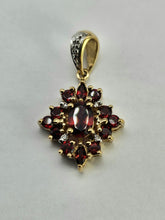 Load image into Gallery viewer, 0902: Vintage: 9ct Mixed Gold Garnets Diamonds Pendant- lovely symmetry, nice weight
