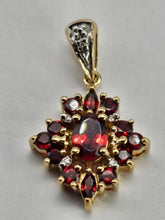 Load image into Gallery viewer, 0902: Vintage: 9ct Mixed Gold Garnets Diamonds Pendant- lovely symmetry, nice weight