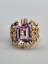 Cargar imagen en el visor de la galería, 0778: Vintage: 14ct Gold Large Emerald Cut Pink Sapphire Cocktail Ring- Pink statement,