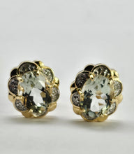 Load image into Gallery viewer, 0780: Vintage: 9ct Gold Praisiolite (Green Amethyst) Diamonds Earrings