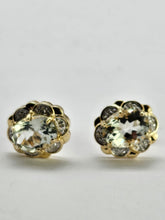 Load image into Gallery viewer, 0780: Vintage: 9ct Gold Praisiolite (Green Amethyst) Diamonds Earrings