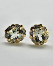 Load image into Gallery viewer, 0780: Vintage: 9ct Gold Praisiolite (Green Amethyst) Diamonds Earrings
