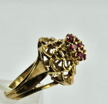 Cargar imagen en el visor de la galería, 1252: Vintage: 14ct Gold 7 Rubies Swirl Statement Cocktail Ring- remarkable, good weight