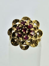 Cargar imagen en el visor de la galería, 1252: Vintage: 14ct Gold 7 Rubies Swirl Statement Cocktail Ring- remarkable, good weight