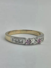 Load image into Gallery viewer, 6329 Vintage: 18ct Gold Pink Sapphires Brilliant Cut Diamonds Stacker Ring