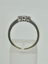Load image into Gallery viewer, 6329 Vintage: 18ct Gold Pink Sapphires Brilliant Cut Diamonds Stacker Ring