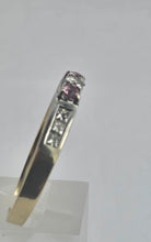 Load image into Gallery viewer, 6329 Vintage: 18ct Gold Pink Sapphires Brilliant Cut Diamonds Stacker Ring