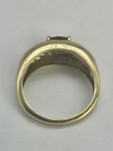 Cargar imagen en el visor de la galería, 1119: Vintage; 9ct Gold Blue Sapphire Diamonds Ring- hallmarked in London