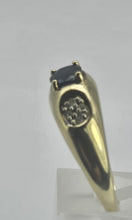 Cargar imagen en el visor de la galería, 1119: Vintage; 9ct Gold Blue Sapphire Diamonds Ring- hallmarked in London