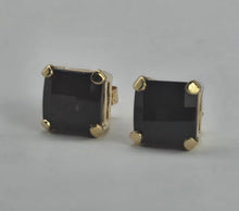 Load image into Gallery viewer, 1124: Vintage: 14ct Gold Square Cut Rich Red Garnet Stud Earrings