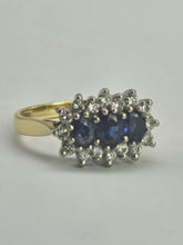 Load image into Gallery viewer, 6334: Vintage: 18ct Gold Cornflower Blue Sapphires 16 Diamonds Dress Ring- exquisite example. date mark 1992