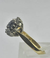 Load image into Gallery viewer, 6334: Vintage: 18ct Gold Cornflower Blue Sapphires 16 Diamonds Dress Ring- exquisite example. date mark 1992