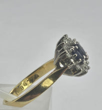 Load image into Gallery viewer, 6334: Vintage: 18ct Gold Cornflower Blue Sapphires 16 Diamonds Dress Ring- exquisite example. date mark 1992