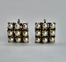 Cargar imagen en el visor de la galería, 1116: Vintage: 9ct Gold Square Set 18 Cultured Pearls Screw Back Earrings- substantial
